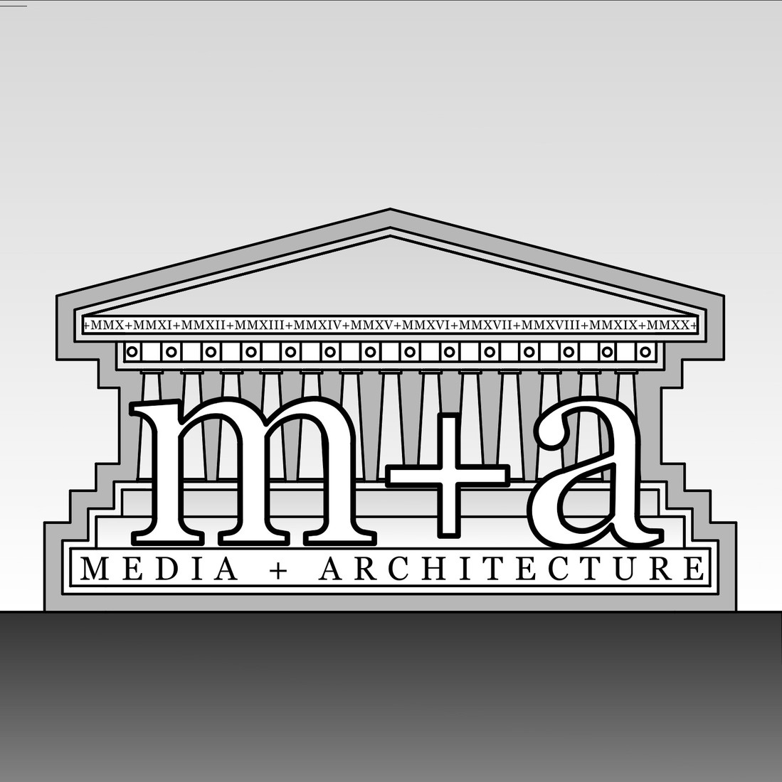 Media + Architecture — m+a monogram over a classical portico
